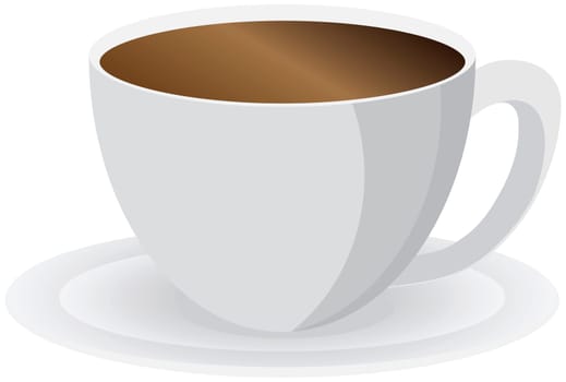 Cup of Hot Coffee with Saucer Isolated on White Background Illustration