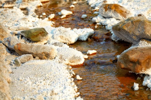 Salty stream in summer at Lopatari, Buzau county, Romania.