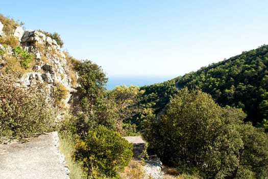 rocky scrubby landscape from vis island (croatia)