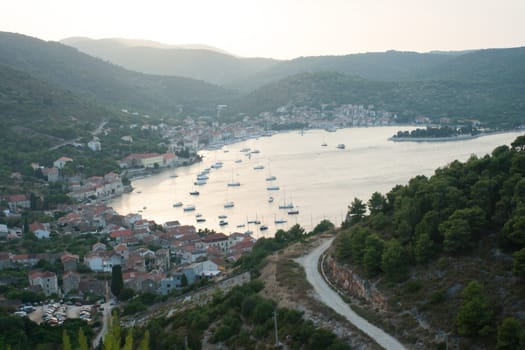aerial view to the Vis town in Croatia