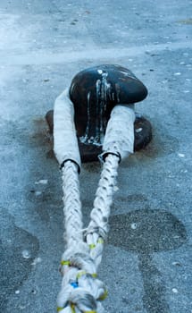 steel bollard with strong ship rope