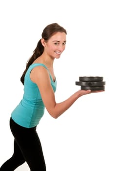 Young woman with dumbbells