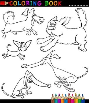 Coloring Book or Coloring Page Black and White Cartoon Illustration of Funny Playful Dogs or Puppies