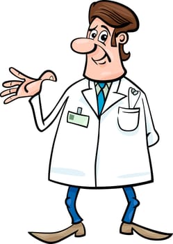 Cartoon Illustration of Male Medical Doctor in White Coat with Stethoscope