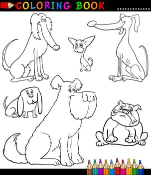 Coloring Book or Coloring Page Black and White Cartoon Illustration of Funny Purebred Dogs or Puppies