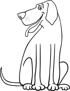 Black and White Cartoon Illustration of Funny Great Dane Dog for Coloring Book or Coloring Page