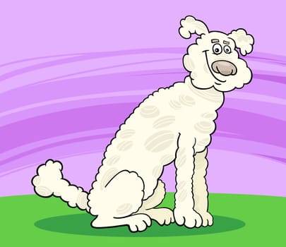 Cartoon Illustration of Cute White or Beige Poodle Dog against Landscape