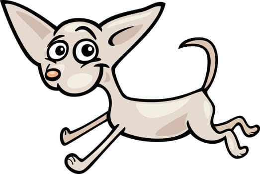 Cartoon Illustration of Funny Purebred Running White Chihuahua Dog