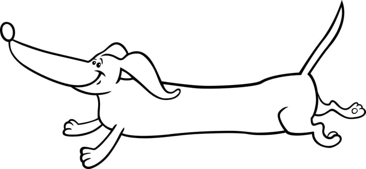 Black and White Cartoon Illustration of Cute Running Dachshund Dog for Coloring Book or Coloring Page