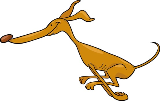 Cartoon Illustration of Funny Purebred Running Greyhound Dog