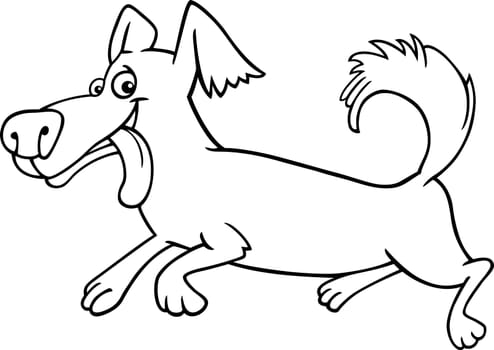 Cartoon Illustration of Funny Little Running Shaggy Dog for Coloring Book or Coloring Page