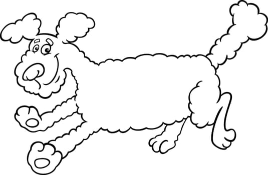 Black and White Cartoon Illustration of Cute Running Poodle Dog for Coloring Book or Coloring Page