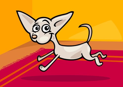 Cartoon Illustration of Funny Purebred Running Chihuahua Dog on the Carpet in Room at Home