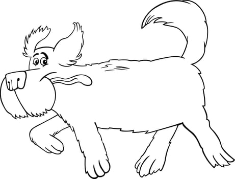 Black and White Cartoon Illustration of Funny Running Shaggy Sheepdog Dog for Coloring Book