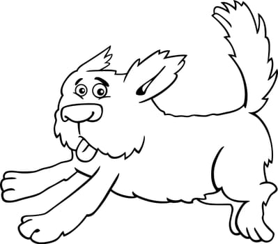 Cartoon Illustration of Funny Running Shaggy Dog for Coloring Book or Coloring Page