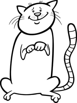 Black and White Cartoon Illustration of Cute Sitting Cat for Coloring Book or Coloring Page