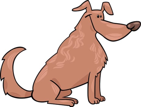 Cartoon Illustration of Funny Sitting Brown Dog