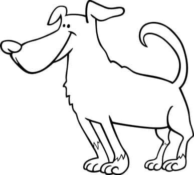Black and White Cartoon Illustration of Funny Standing Dog for Coloring Book or Coloring Page