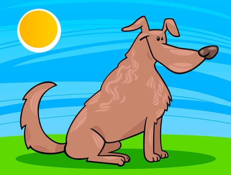 Cartoon Illustration of Funny Sitting Brown Dog