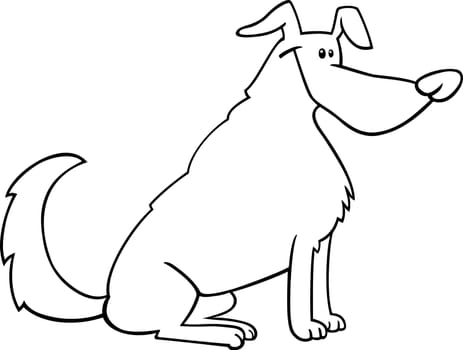 Black and White Cartoon Illustration of Funny Sitting Dog for Coloring Book