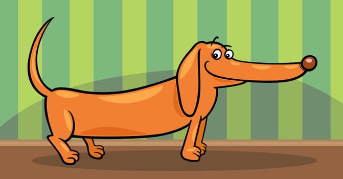Cartoon Illustration of Cute Purebred Dachshund Dog at Home