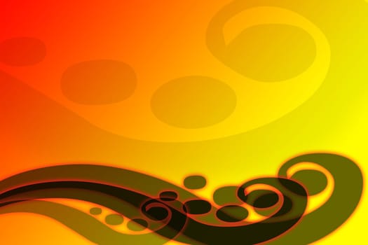 Red and orange abstract waves forms a sweet and smooth background. They recall musical symbols