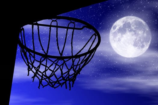 Basketball sport basket black silhouette with moon