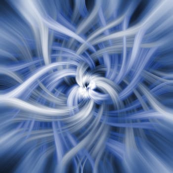 Blue abstract spiral of colours and shapes converging to the center. A symbol of caos or immense movement