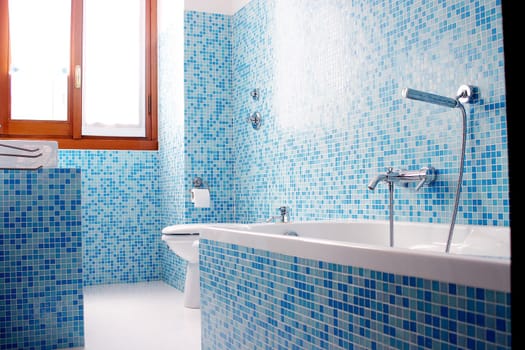 Blue bathroom closeup