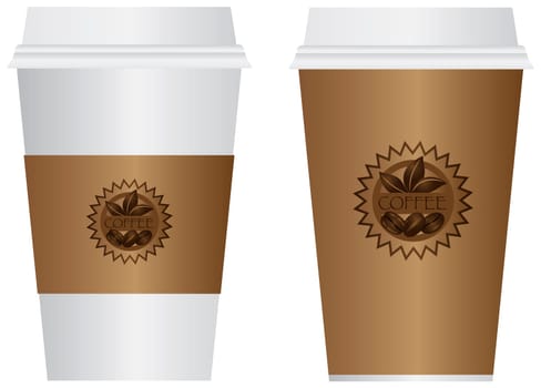 Hot Coffee Disposable To Go Cups with Sleeve Lids and Label Isolated on White Background Illustration