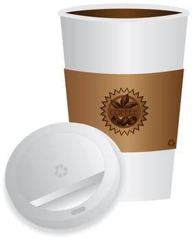 Coffee To Go Cup with Open Lid and Sleeve Illustration Isolated on White Background
