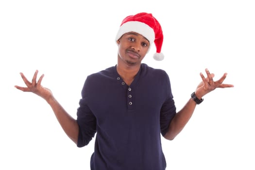 Young frustrated christmas man , isolated on white background