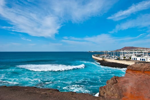 The Atlantic breaking on the coastline near Playa Blanca Lanzarote
