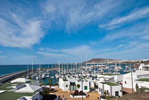 A View of the yacht marina and resort of Playa Blanca Lanzarote Canary Islands