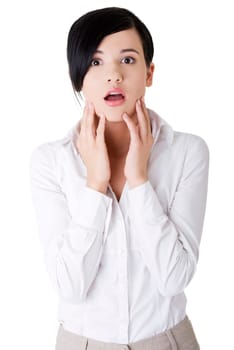 Shocked businesswoman, isolated on white