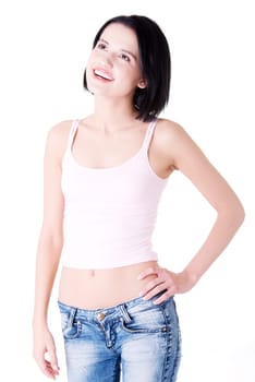 Happy beautiful woman portrait, isolated on white