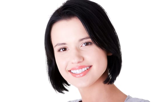 Happy beautiful woman portrait, isolated on white