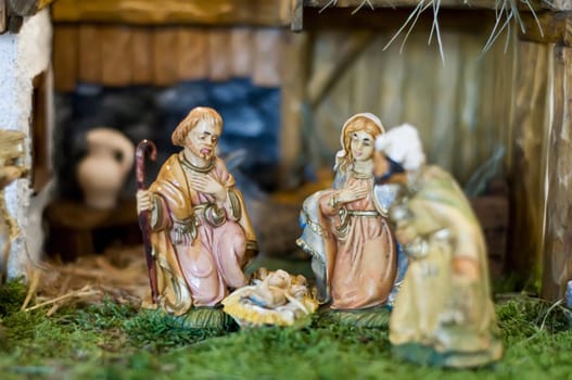 Wooden Christmas Crip with Figures