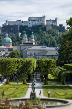 Park in Salzburg, in the Background Fortress Hohensalzburg