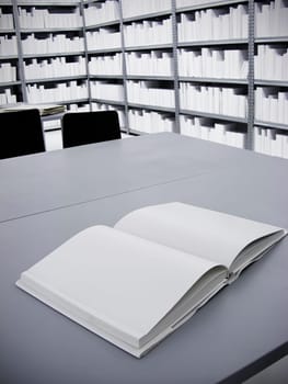 Blank Book in a white Library