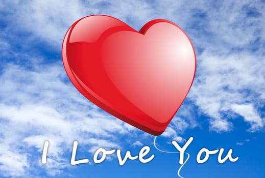Big red heart in the sky with the words "I love you"""