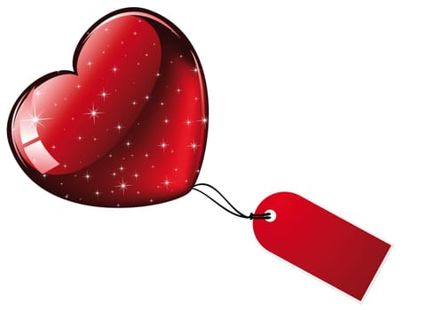 Large glittering heart with pendant isolated against white background