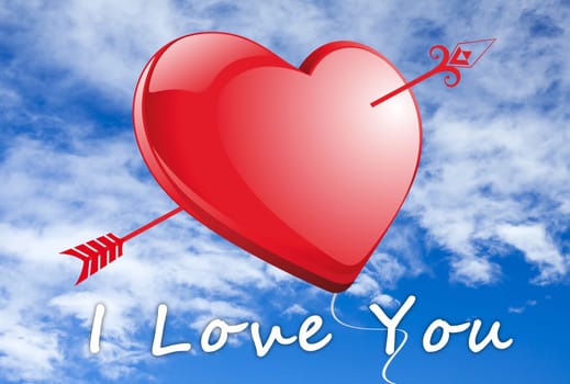 Big red heart with arrow and the words "I Love you"""