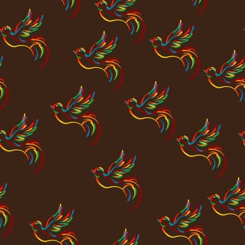 Stylized flying bird pattern, seamless composition design.