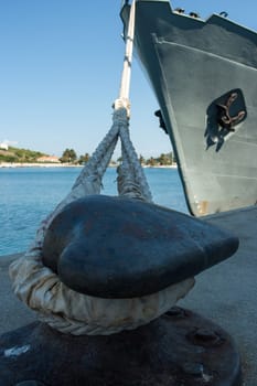steel bollard with strong ship rope