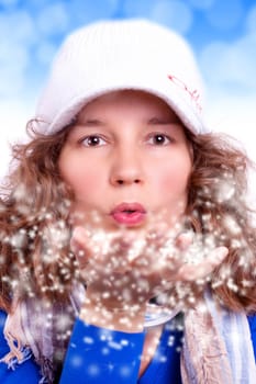 Young pretty woman in winter