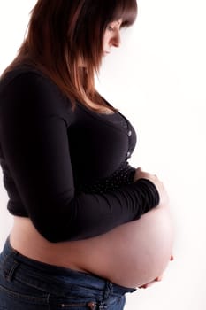 Side view of a pregnant woman