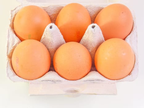 Six eggs in a carton box