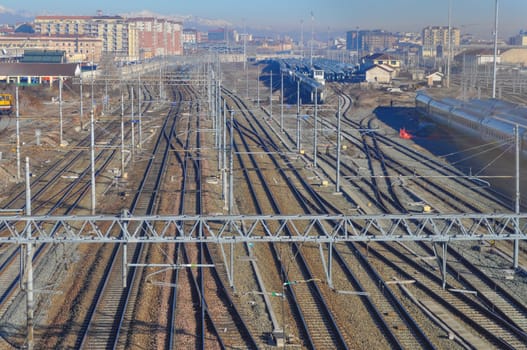 Railway or railroad tracks for train transportation