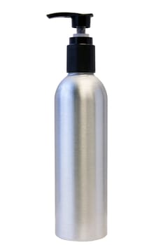 Aluminum Bottle with Pump for Lotion or Liquid Soap Isolated on White Background